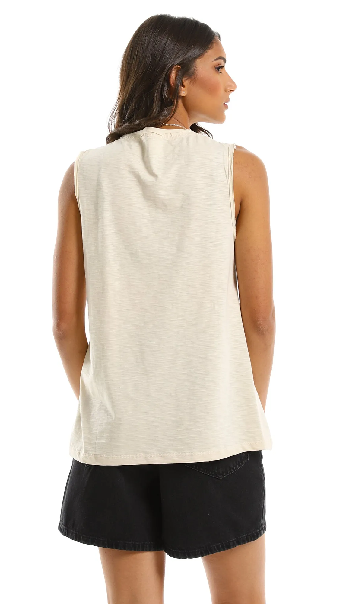 97818 Light Beige "Keep T Simple" Chest Stitched Tank Top