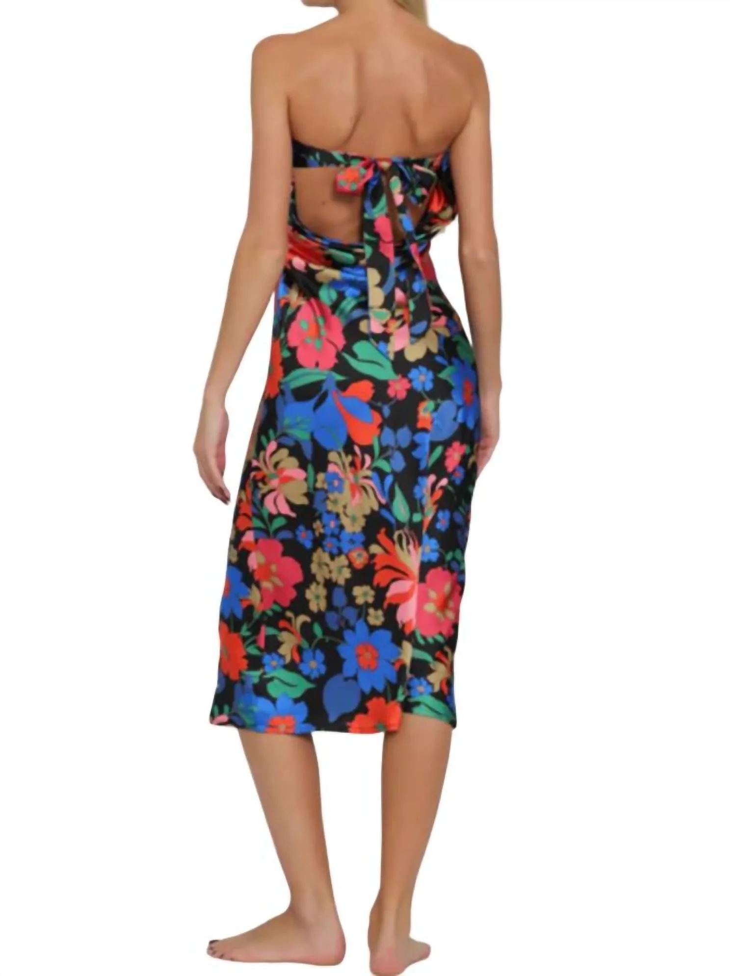 Aakaa - Floral Cowl Back Midi Dress