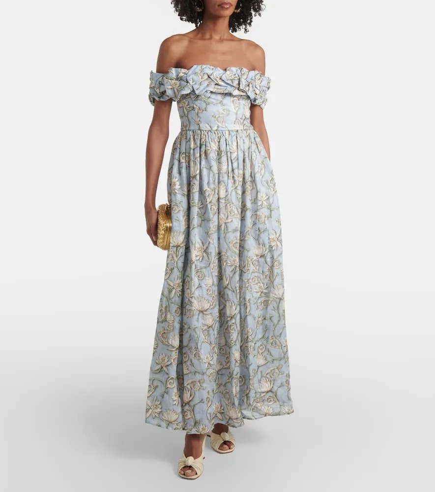 Agua by Agua Bendita Espliego ruffled floral linen maxi dress