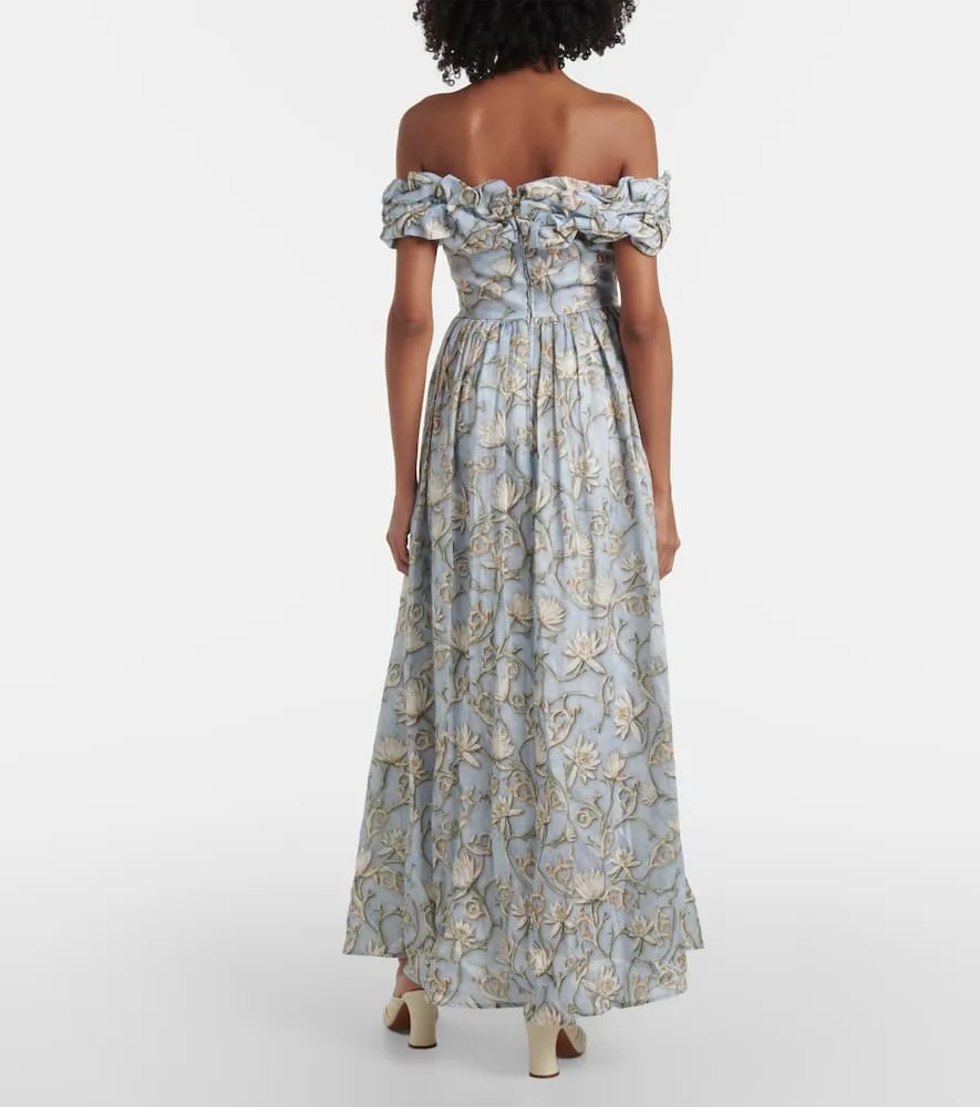 Agua by Agua Bendita Espliego ruffled floral linen maxi dress