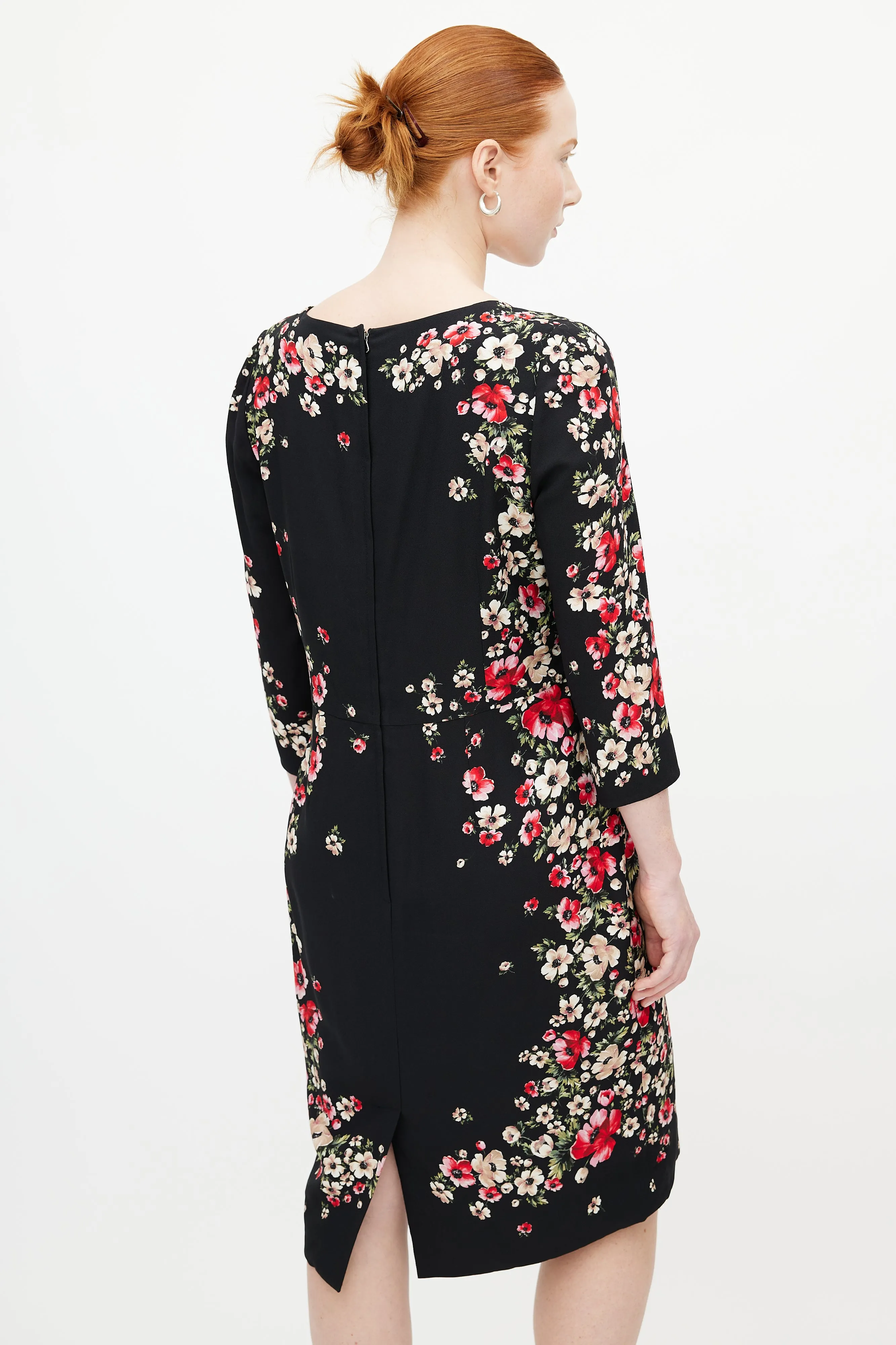 Black & Multicolour Floral Midi Dress