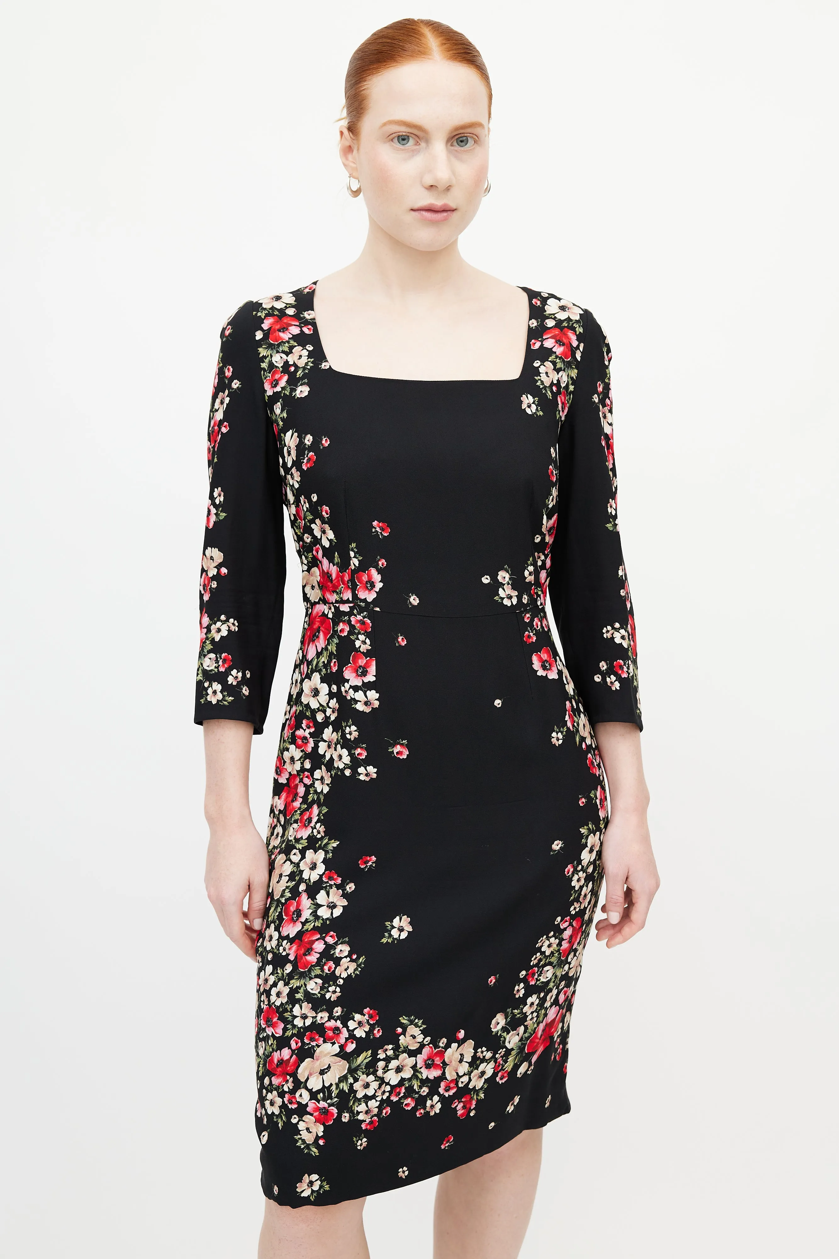 Black & Multicolour Floral Midi Dress