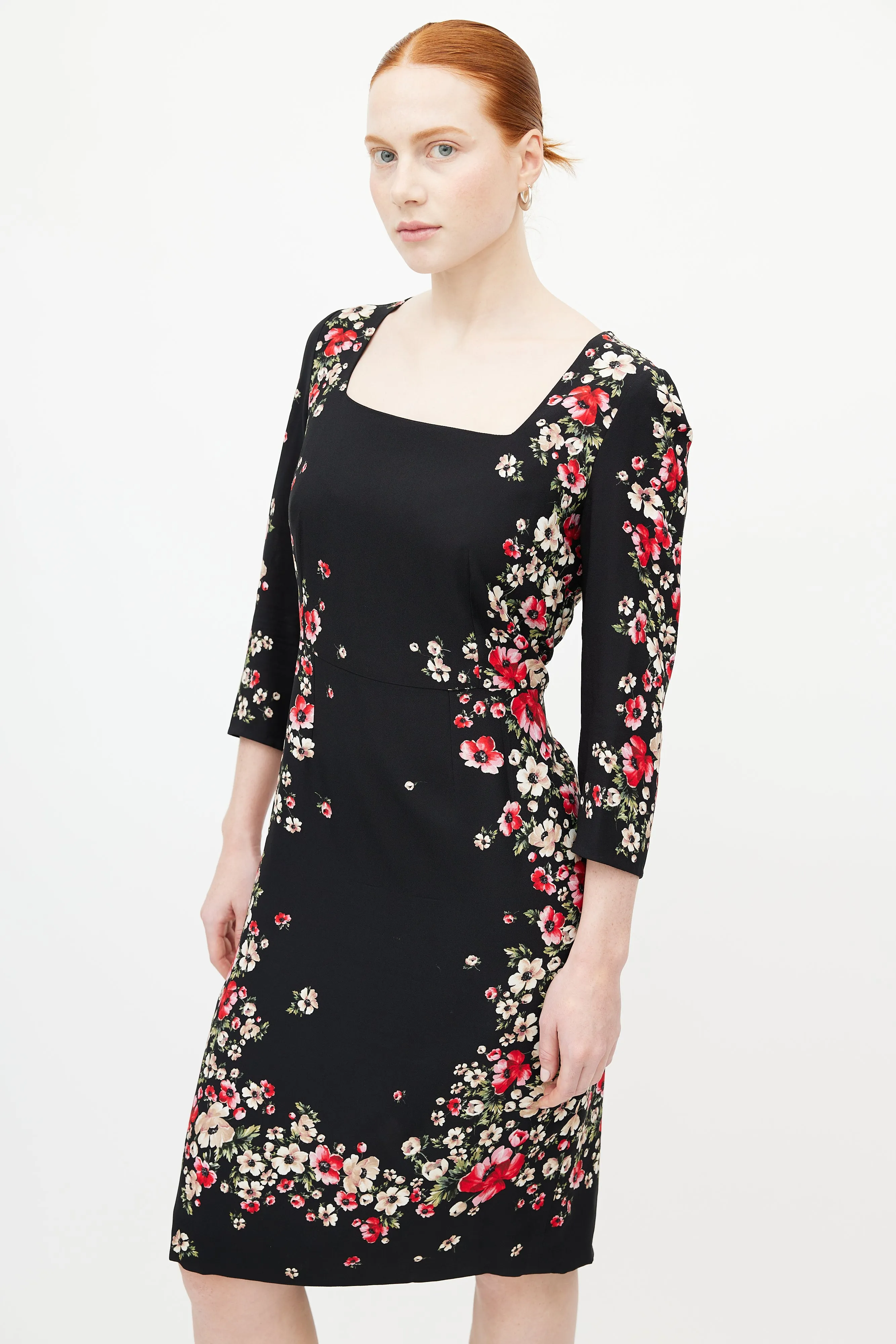 Black & Multicolour Floral Midi Dress