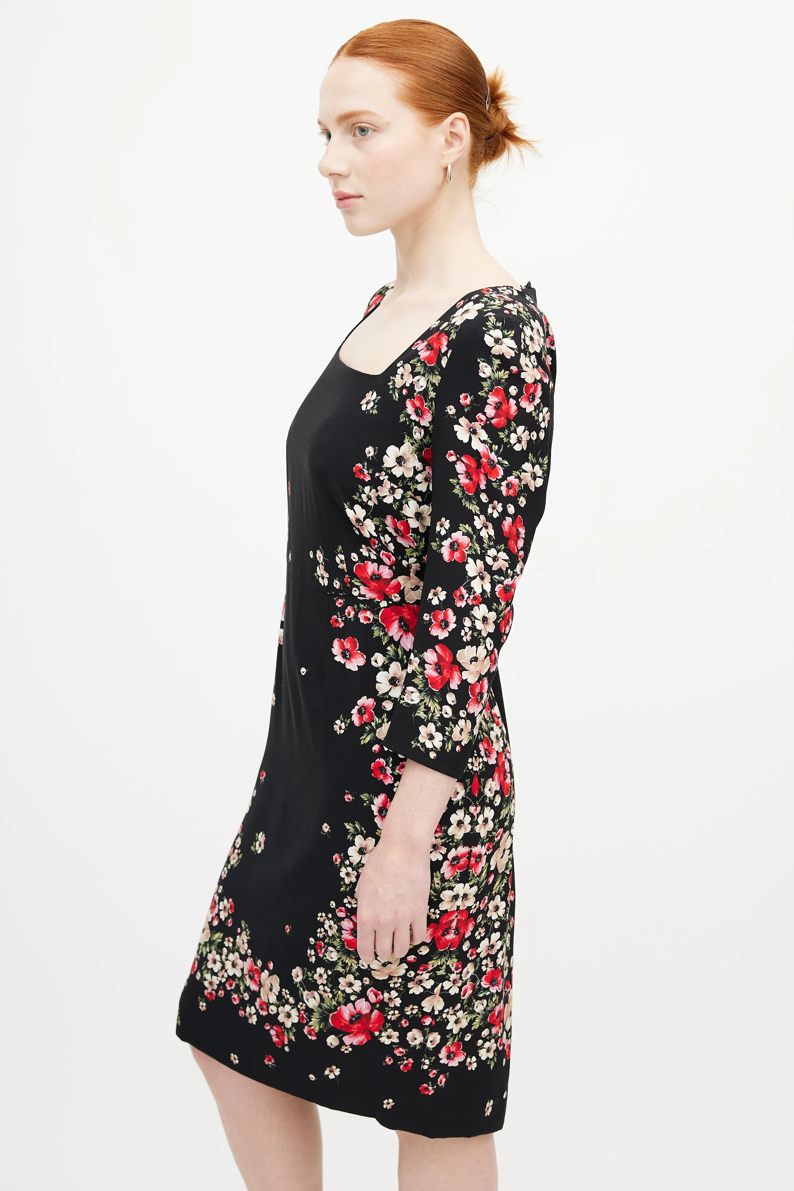 Black & Multicolour Floral Midi Dress