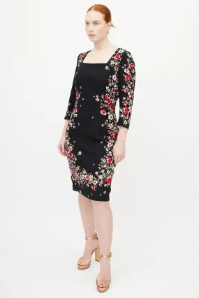 Black & Multicolour Floral Midi Dress