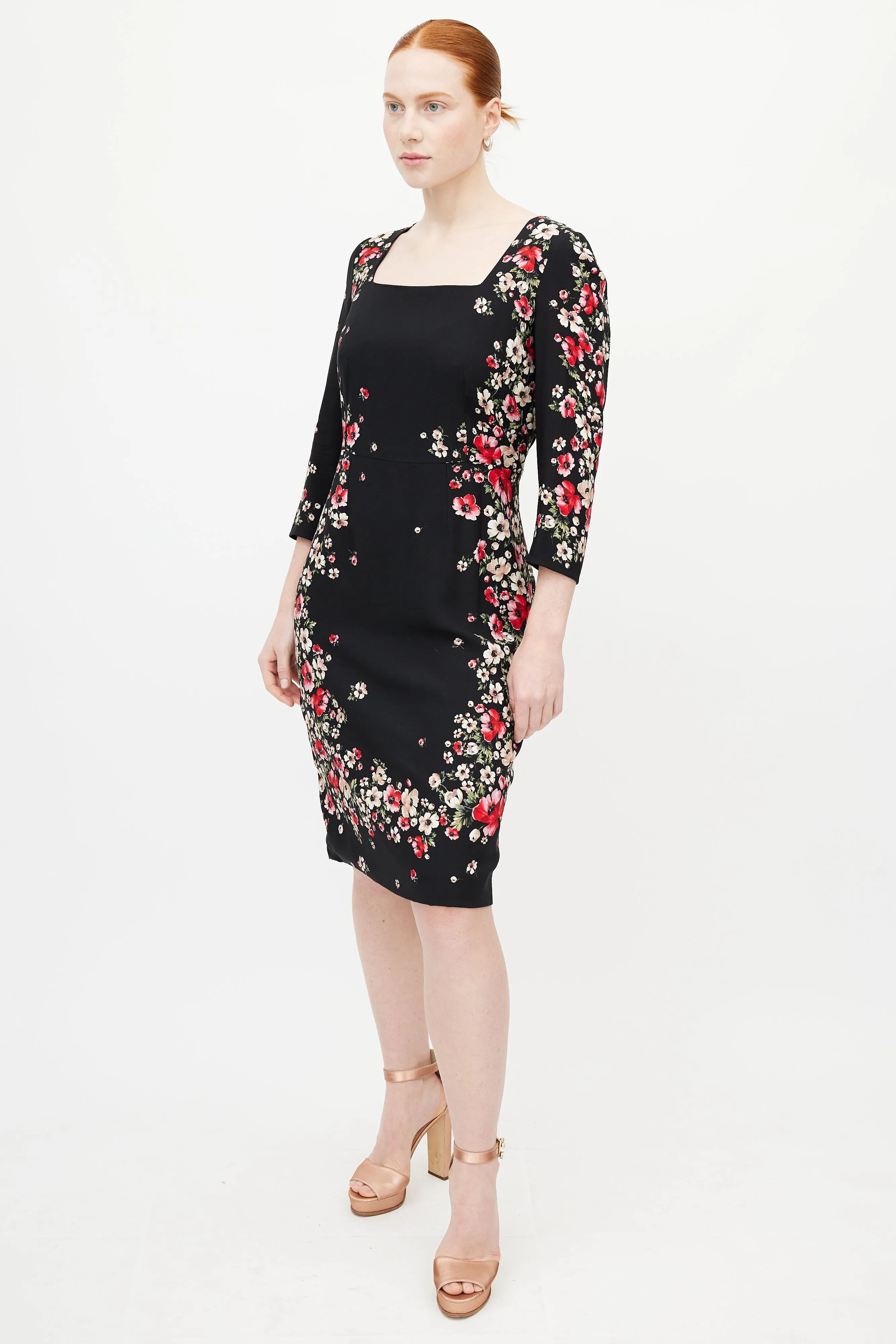Black & Multicolour Floral Midi Dress