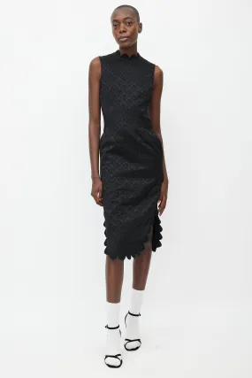 Black Floral Brocade Midi Dress