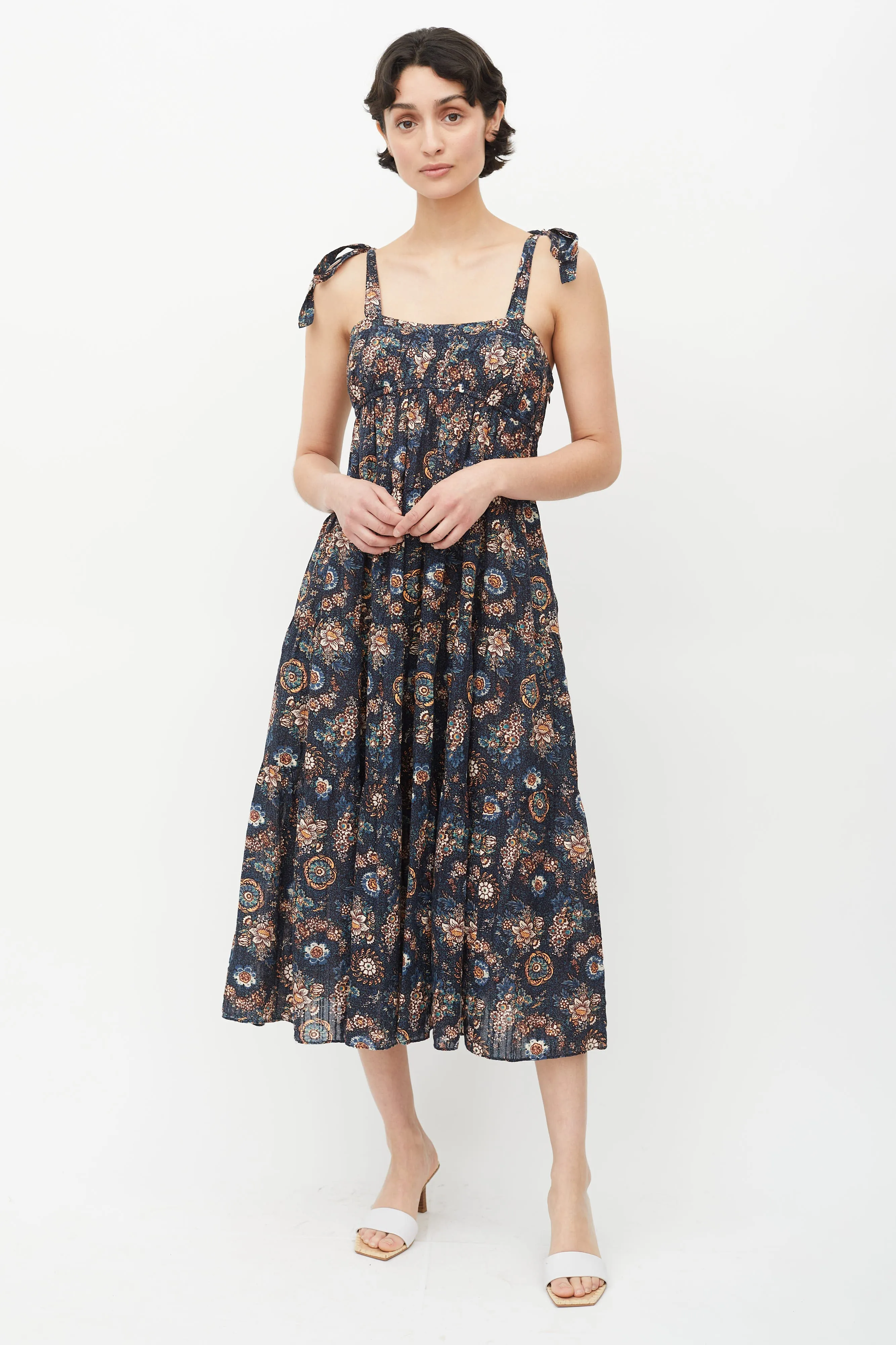 Blue & Multicolour Floral Midi Dress