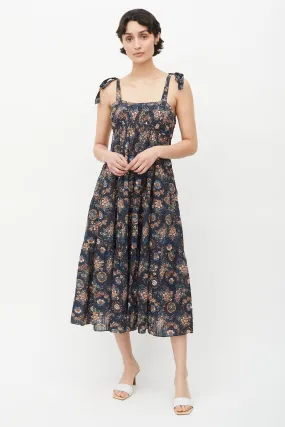 Blue & Multicolour Floral Midi Dress