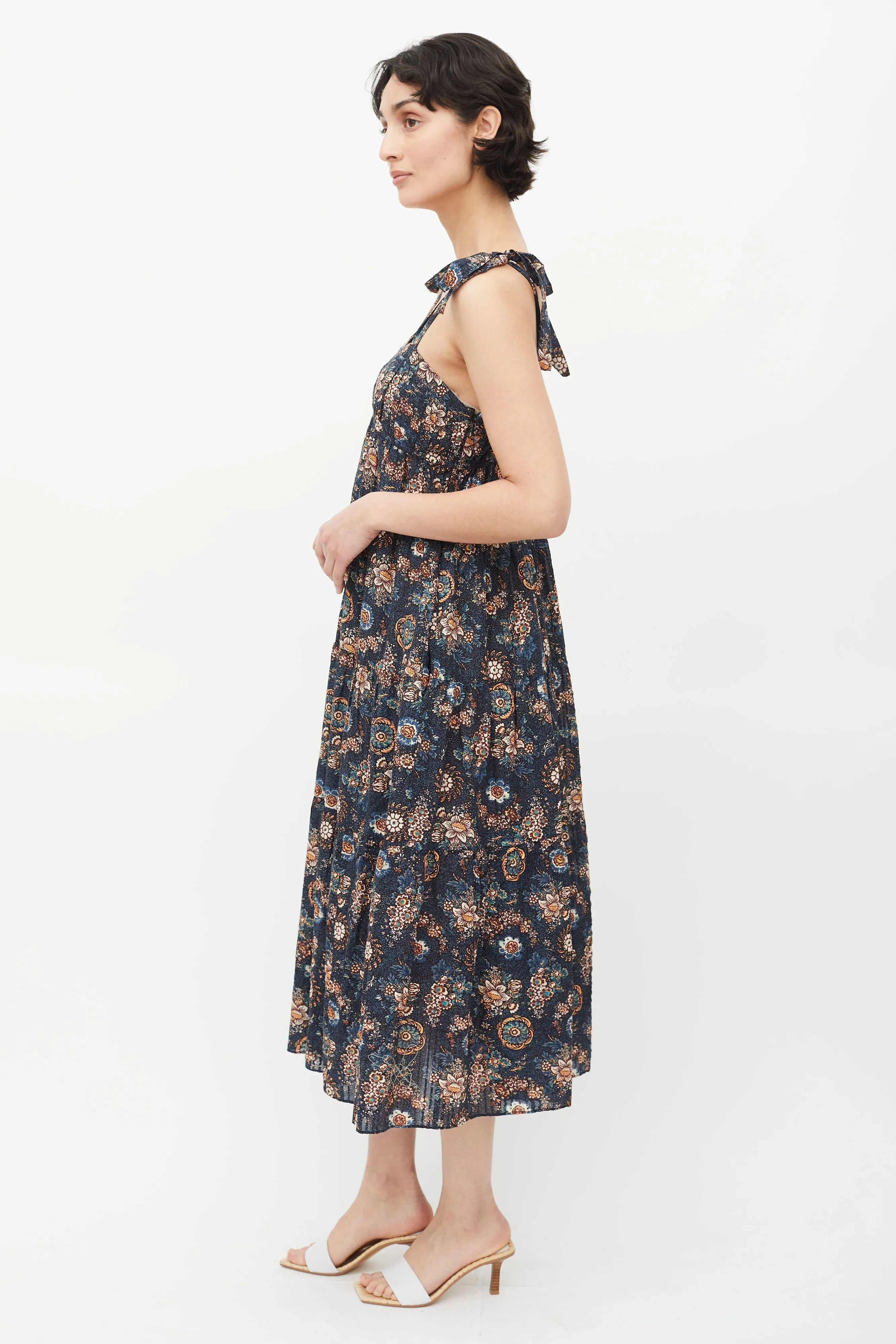 Blue & Multicolour Floral Midi Dress