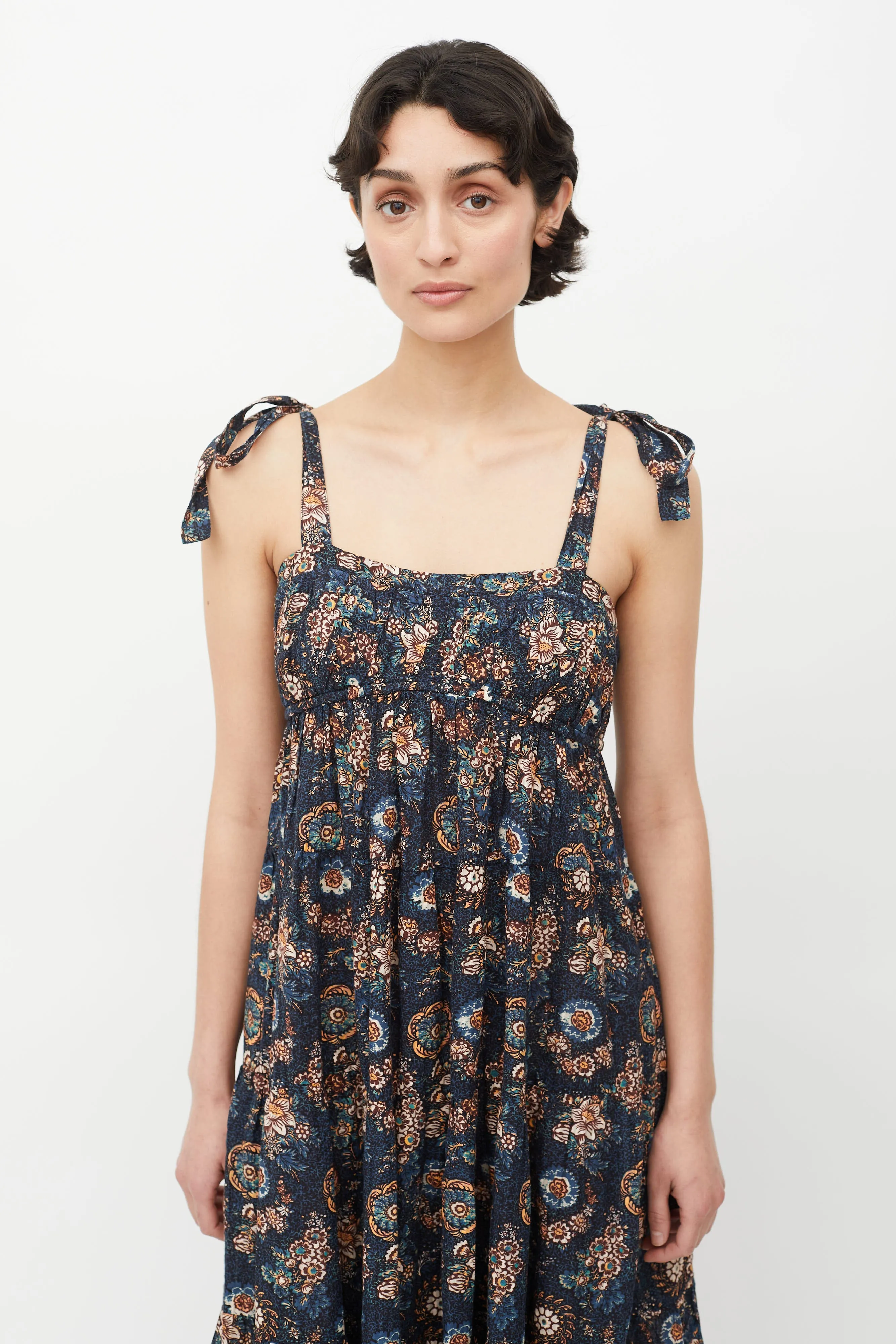 Blue & Multicolour Floral Midi Dress