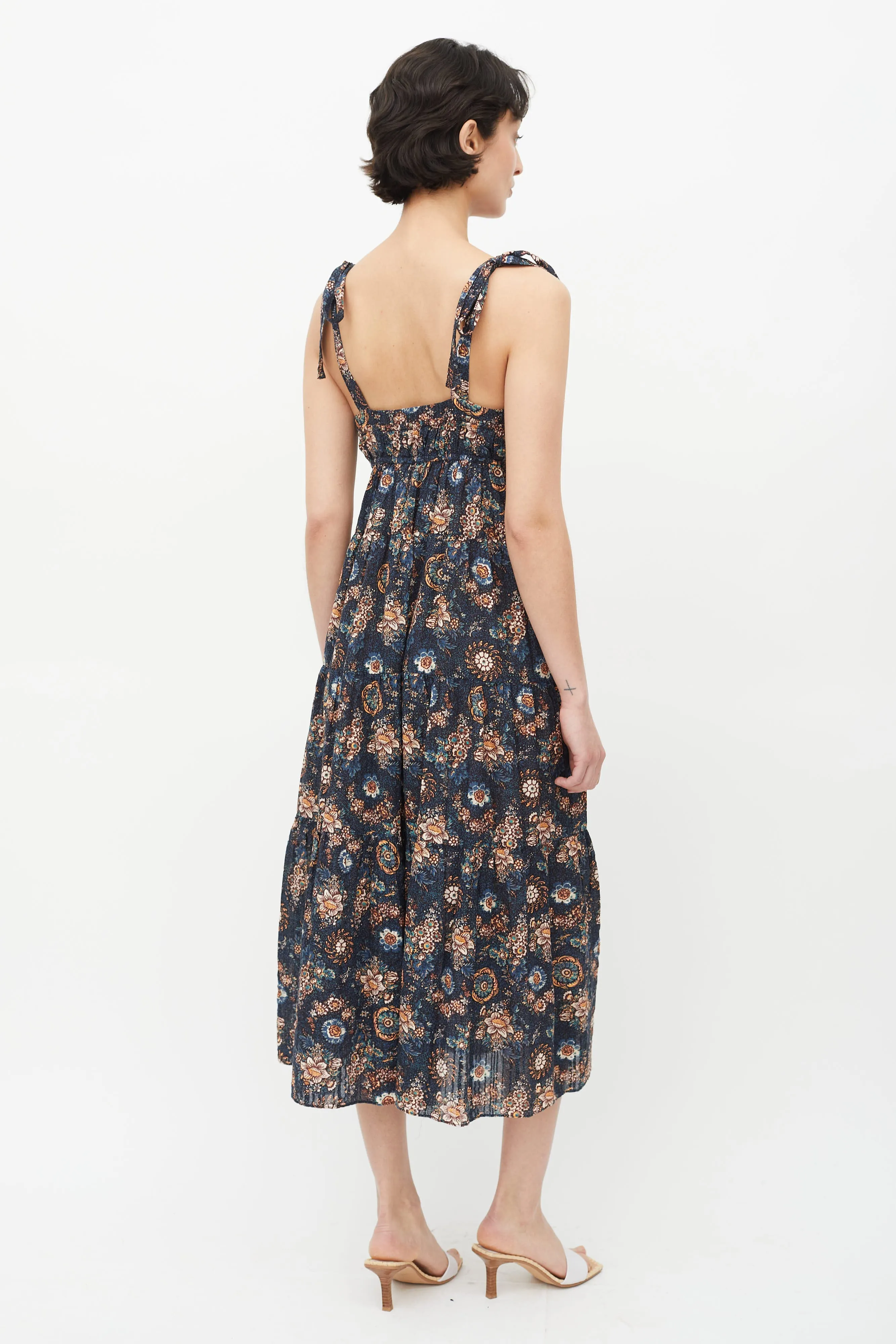 Blue & Multicolour Floral Midi Dress