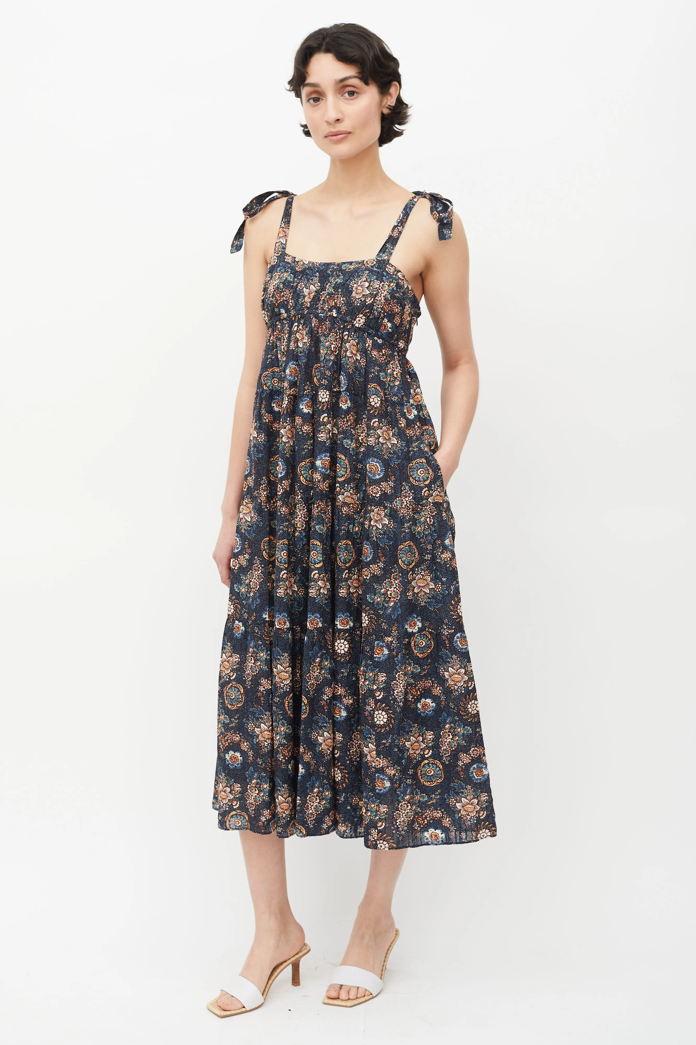 Blue & Multicolour Floral Midi Dress