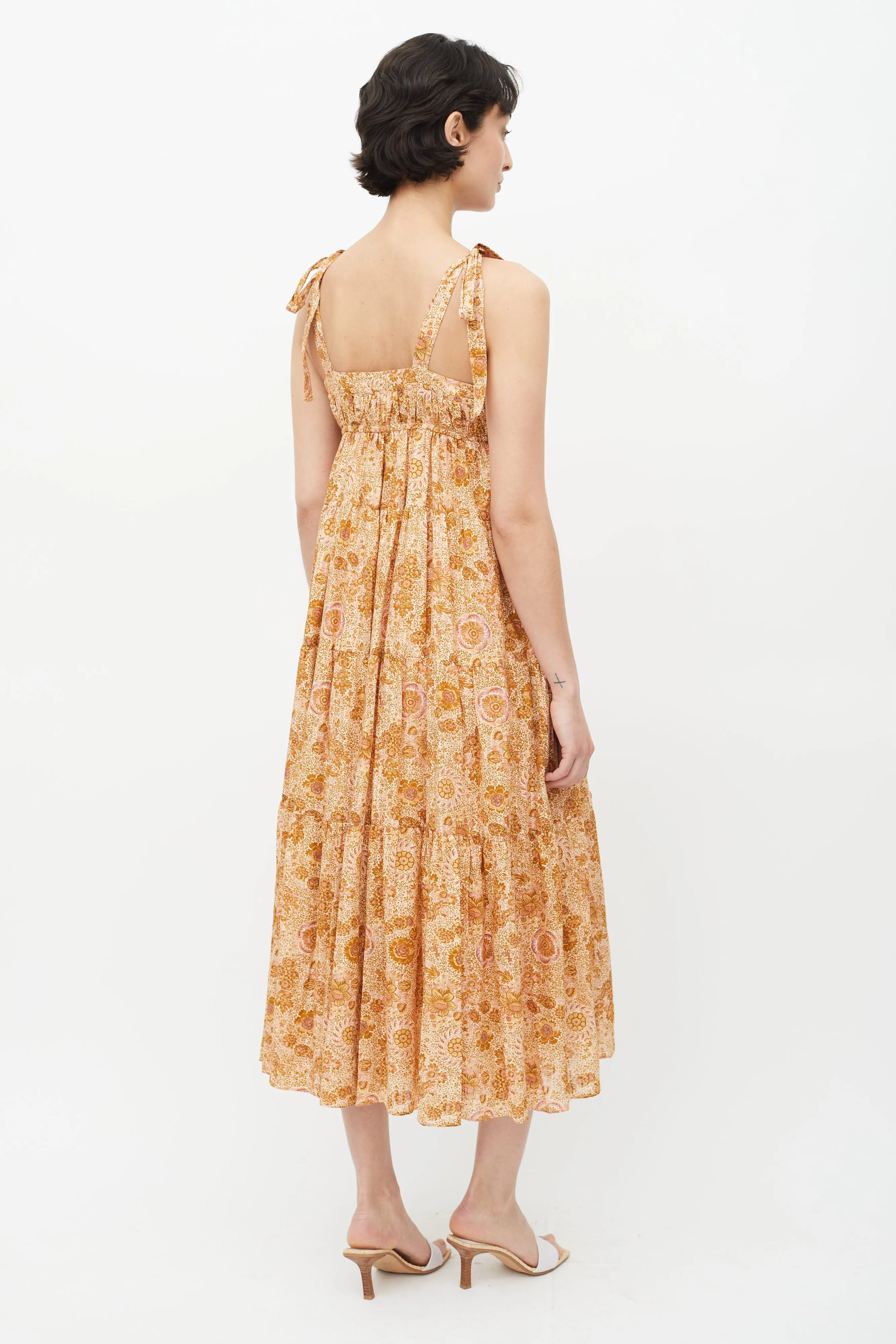 Brown & Multicolour Floral Midi Dress