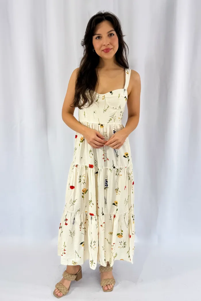 Bust Detailed Floral Midi Dress