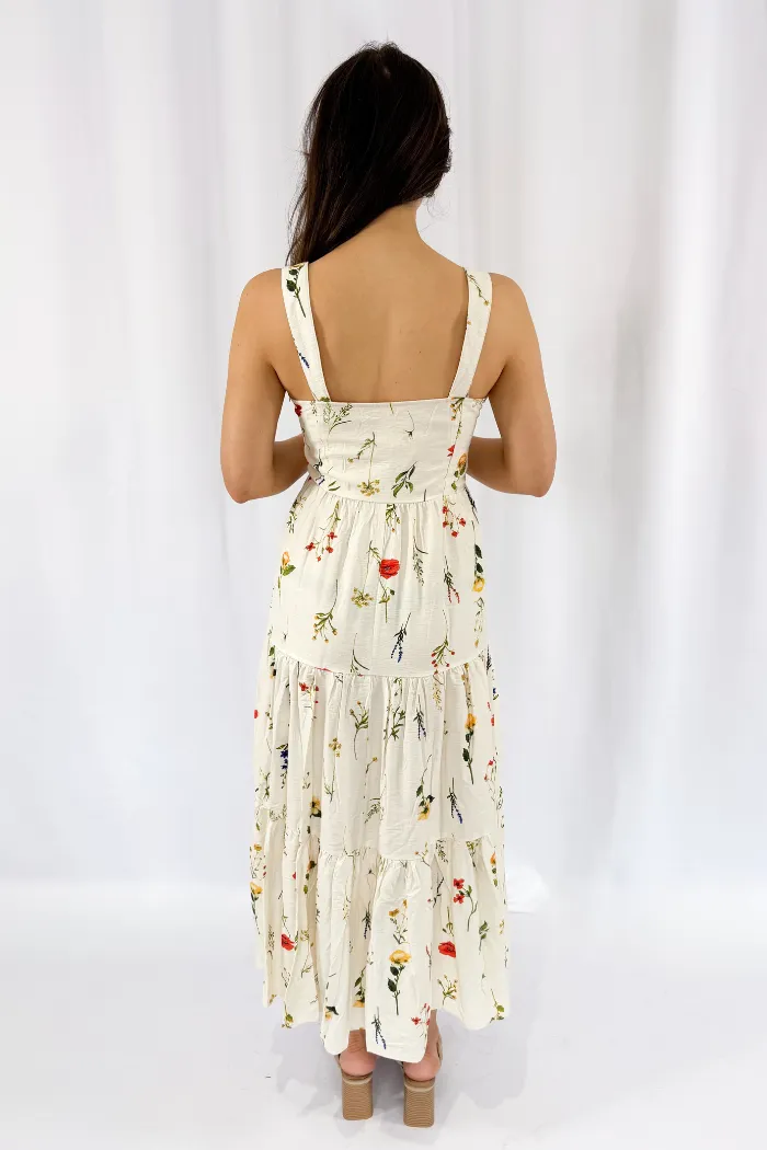 Bust Detailed Floral Midi Dress