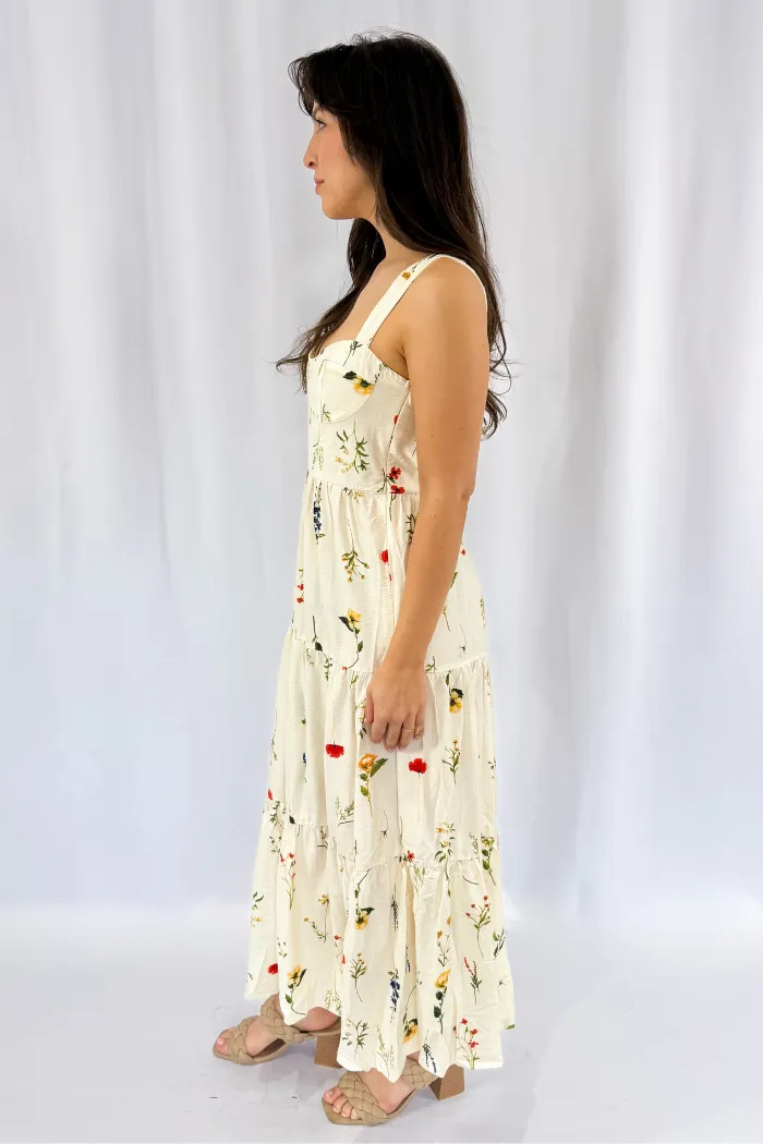 Bust Detailed Floral Midi Dress