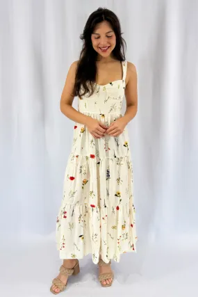 Bust Detailed Floral Midi Dress