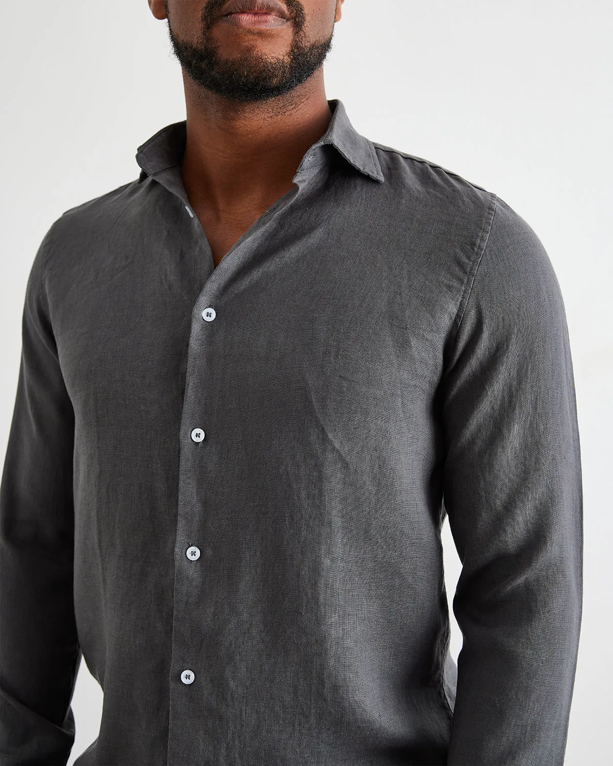 Charcoal 100% French Flax Linen Men's Long Sleeve Shirt