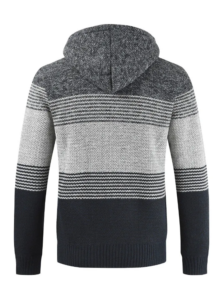Contrast Color Hooded Trendy Zip Cardigans