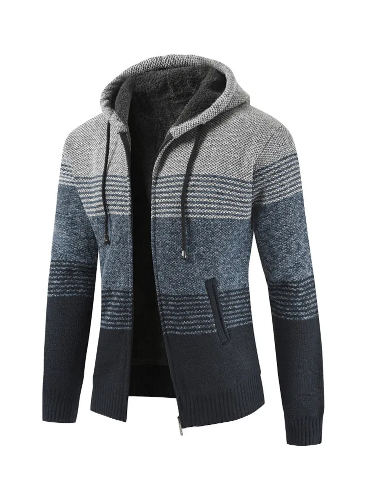 Contrast Color Hooded Trendy Zip Cardigans