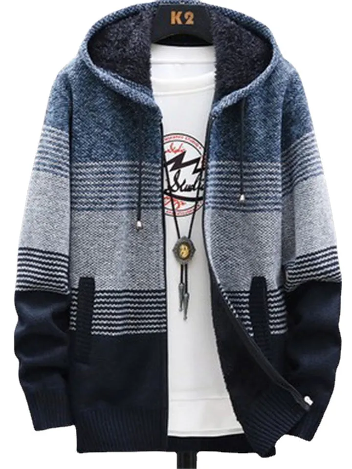 Contrast Color Hooded Trendy Zip Cardigans