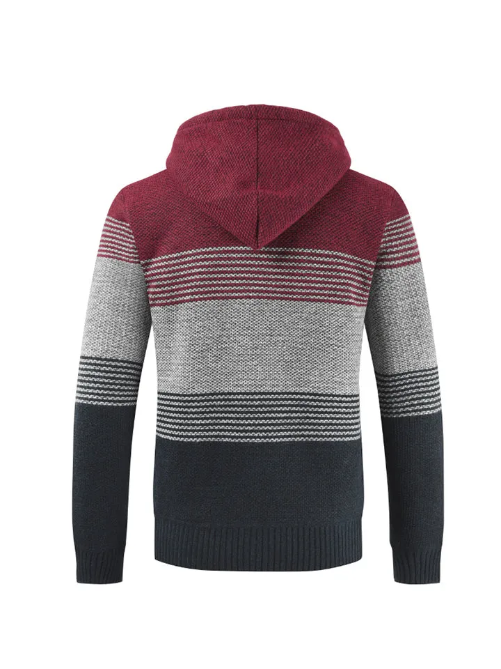 Contrast Color Hooded Trendy Zip Cardigans