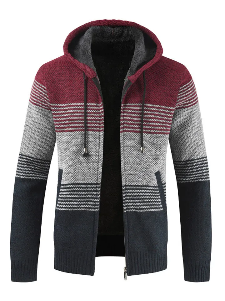 Contrast Color Hooded Trendy Zip Cardigans