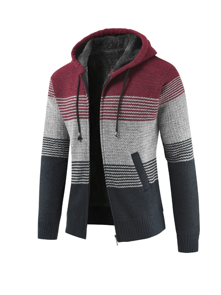Contrast Color Hooded Trendy Zip Cardigans