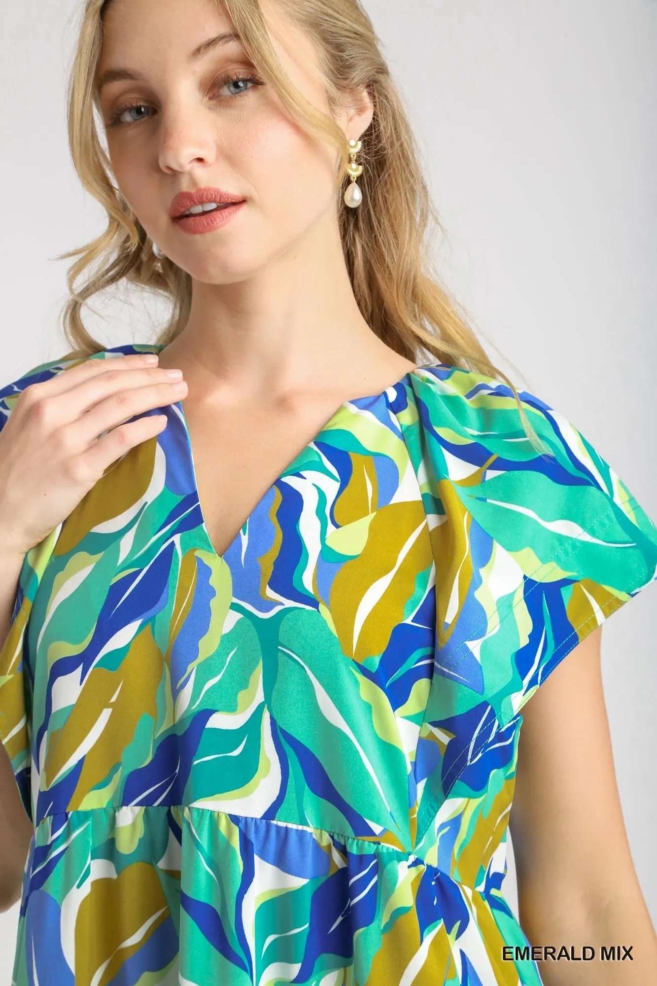 Emerald Floral Mix V-neck Midi Dress