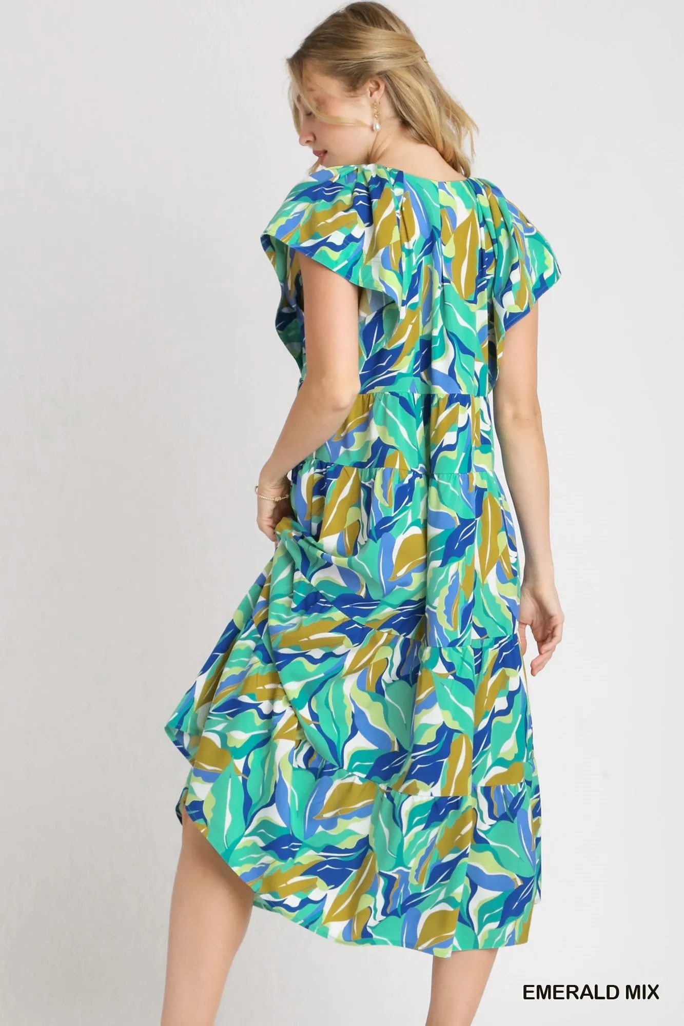 Emerald Floral Mix V-neck Midi Dress