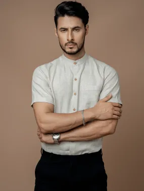 Formal Half Sleeves Linen Shirt With Mandarin Collar