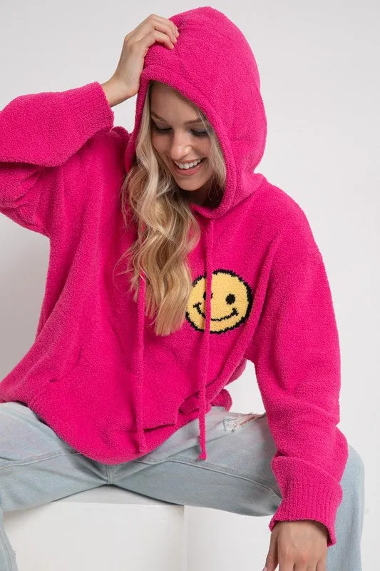 Fuzzy Cozy Hooded Smiley Sweater