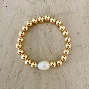 Gold Ball Bracelet with Pearl