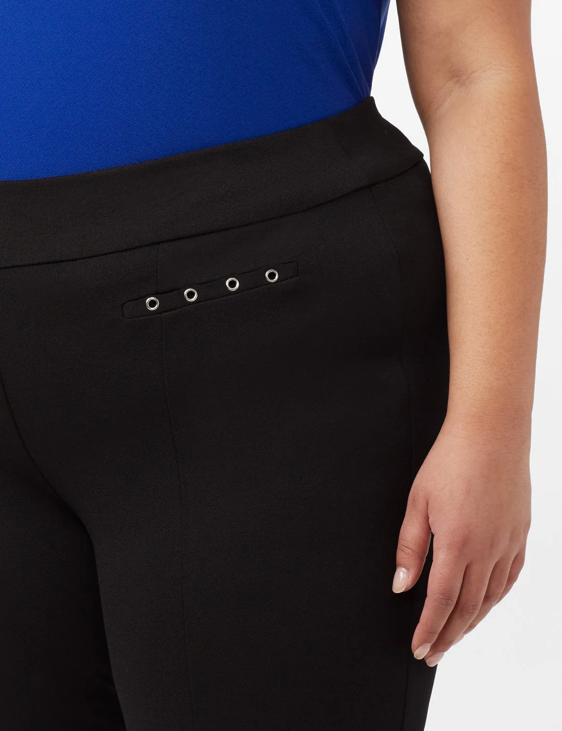 Grommet Trim Faux Pocket Pull-On Pants