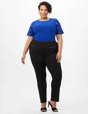 Grommet Trim Faux Pocket Pull-On Pants