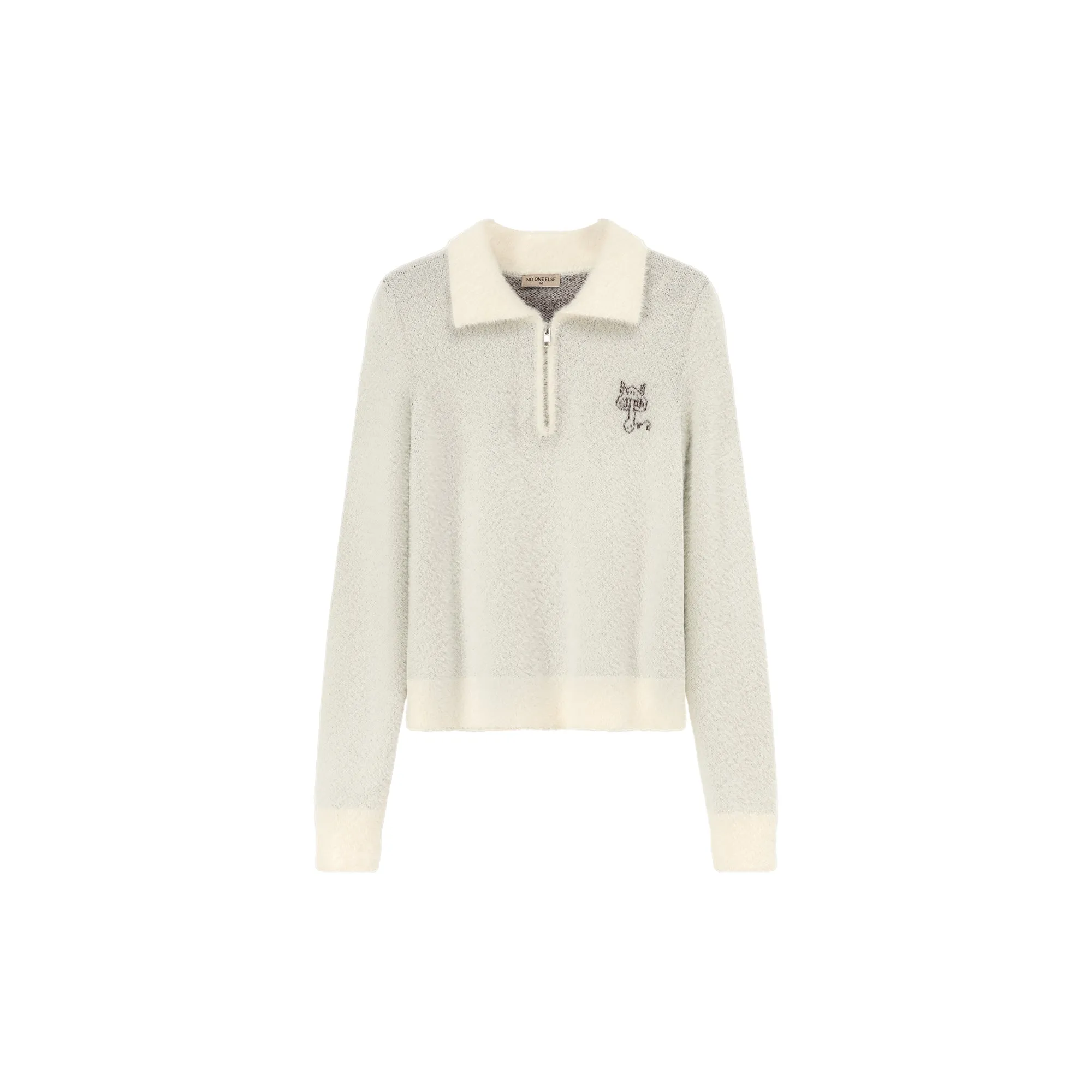 Mushroom Half Zip-Up Knit Sweater