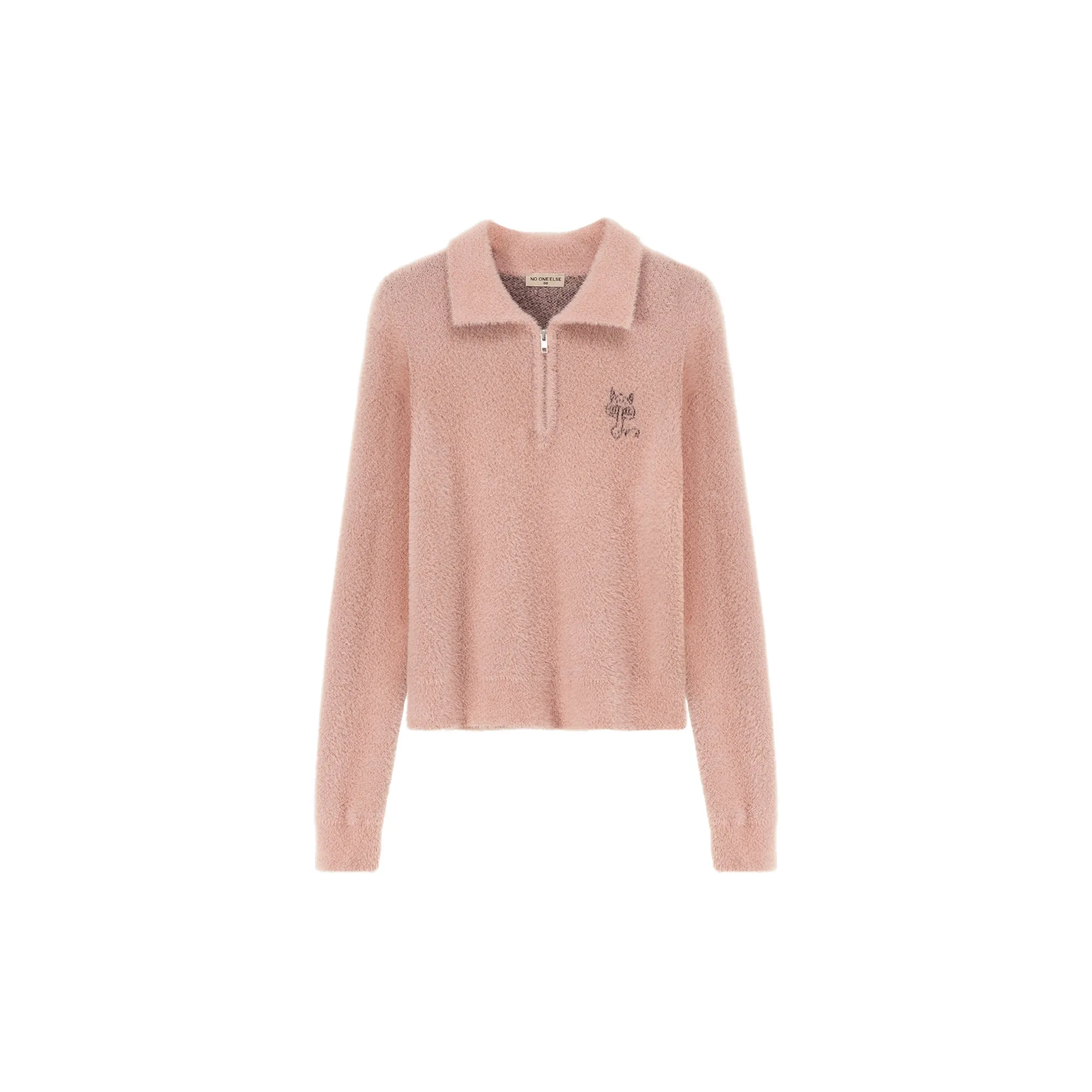 Mushroom Half Zip-Up Knit Sweater