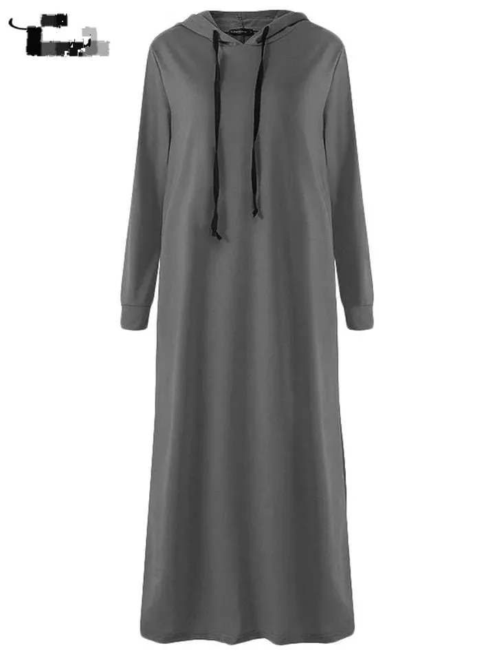 Muslim Dress Women Sweatshirt Dress Stylish Hoodies Long Sleeve Maxi Dress Female Casual Solid Hooded Vestidos Robe S2756458