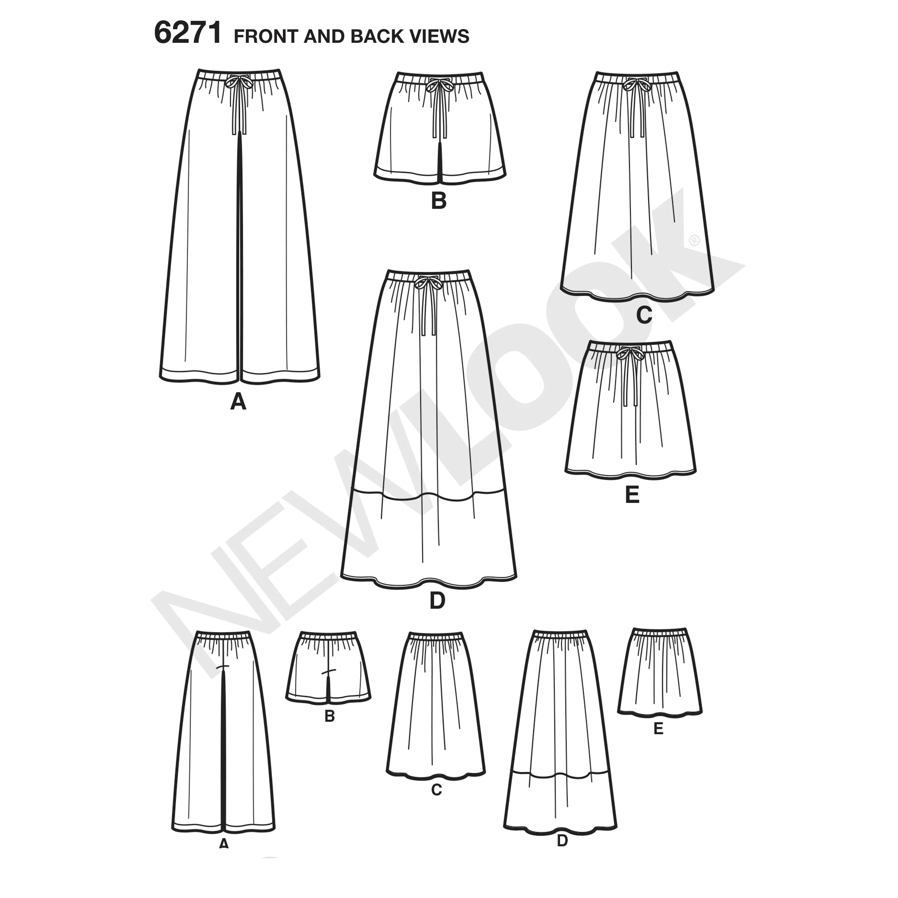 New Look Sewing Pattern 6271 - Misses' Skirt in Three Lengths and Pants or Shorts