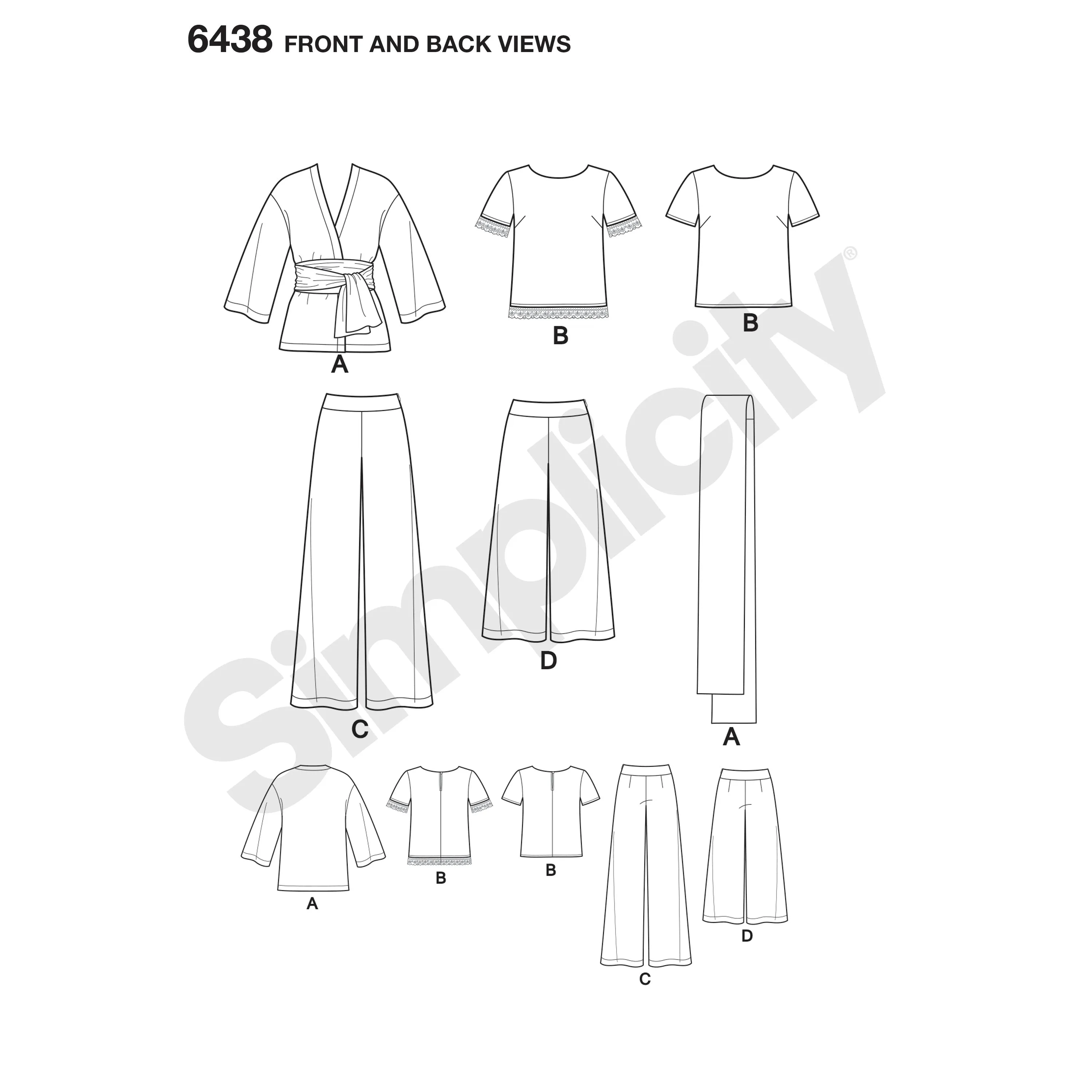 New Look Sewing Pattern 6438 - Misses' Easy Pants, Kimono, and Top