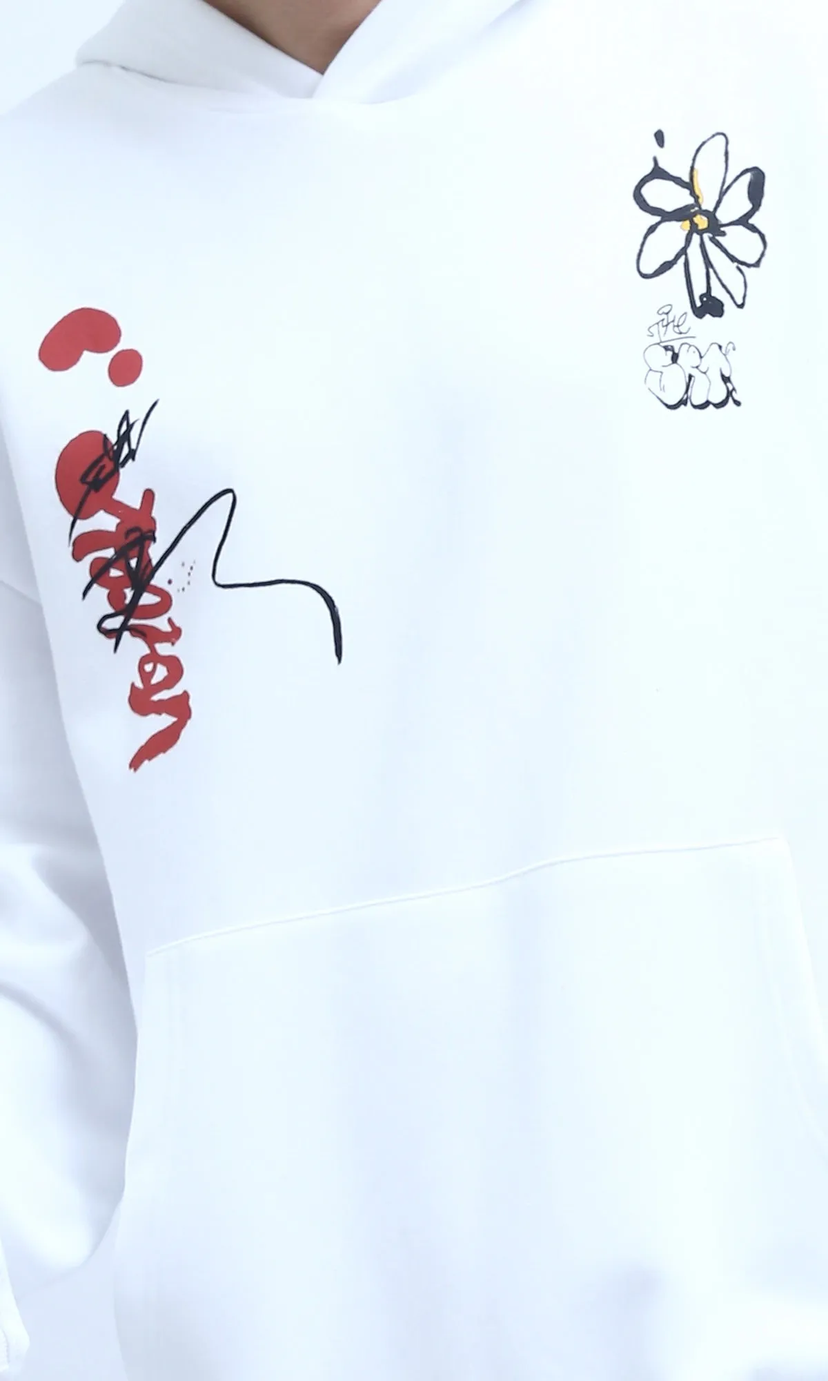 O202203 - Slip On Hoodie with Front & Back Print - White