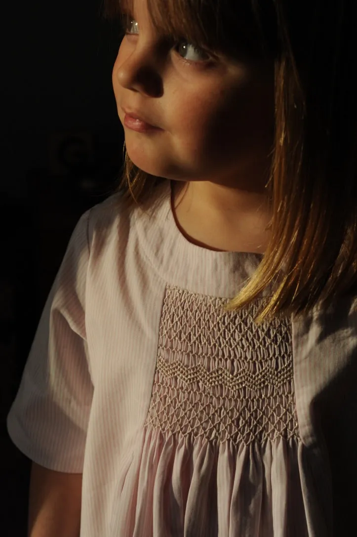 Rosemary Smocked Dress Pale Pink Stripes