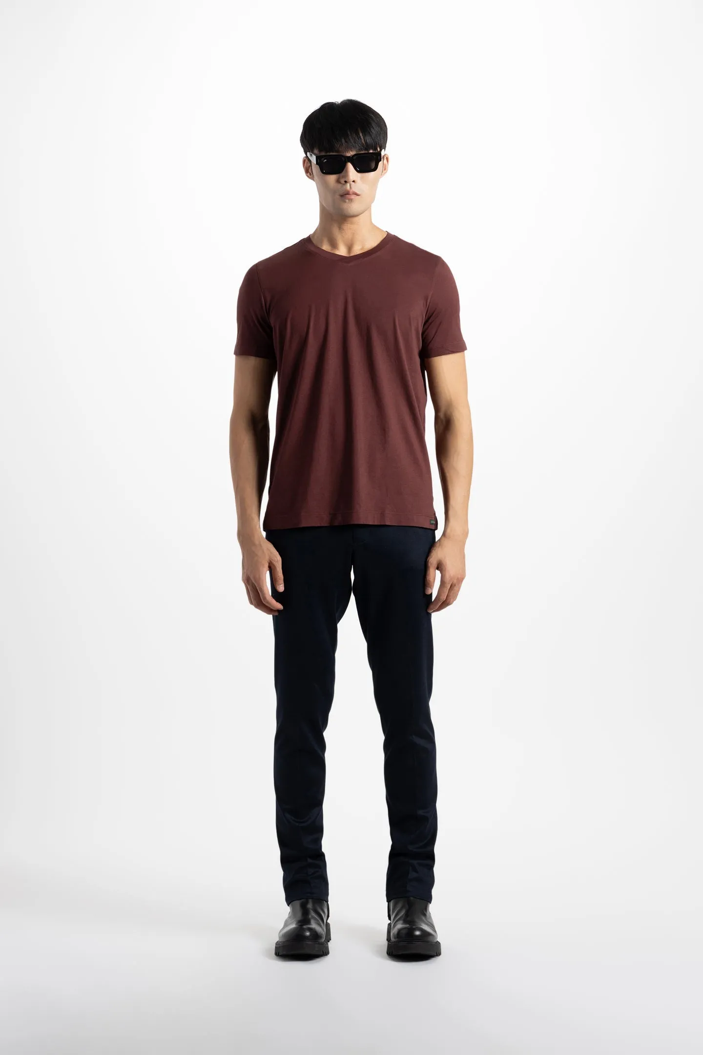 Soft Cloth Short Sleeve Malibu Vee Tee - Rum Raisin