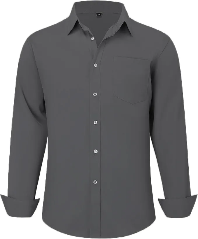 Uniform Unicorn Men's Formal Charcoal Shirt - Slim Fit Long Sleeve with Pocket | Office Wear | Formal Wear | Daily Wear(Shirt_Charcoal)
