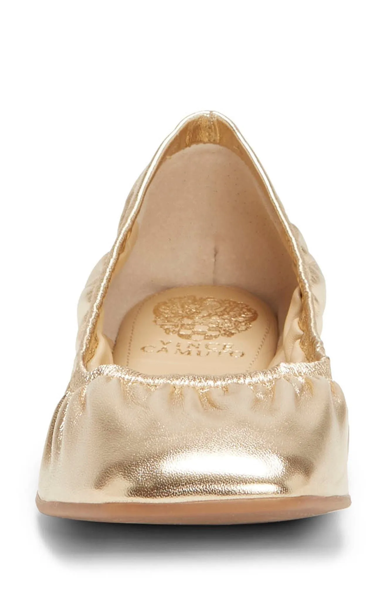 Vince Camuto Breliss Egyptian Gold Slip-On Square Toe Leather Ballet Flat
