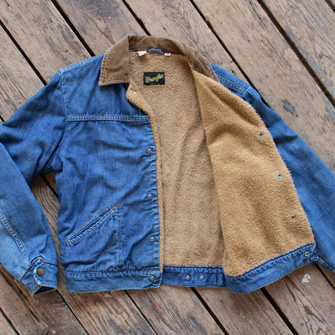 Vintage 1970s Wrangler Fleece Lined Denim Jacket - Small