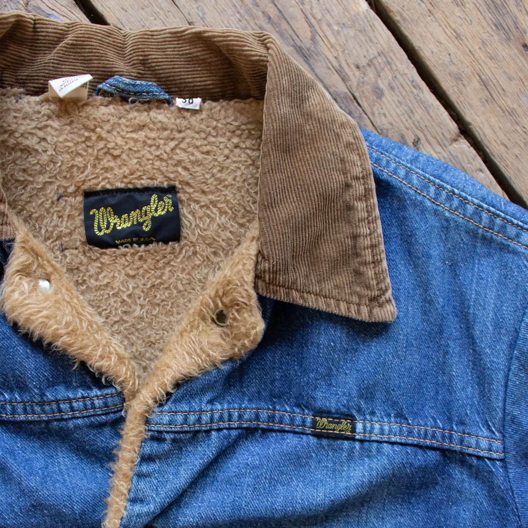 Vintage 1970s Wrangler Fleece Lined Denim Jacket - Small