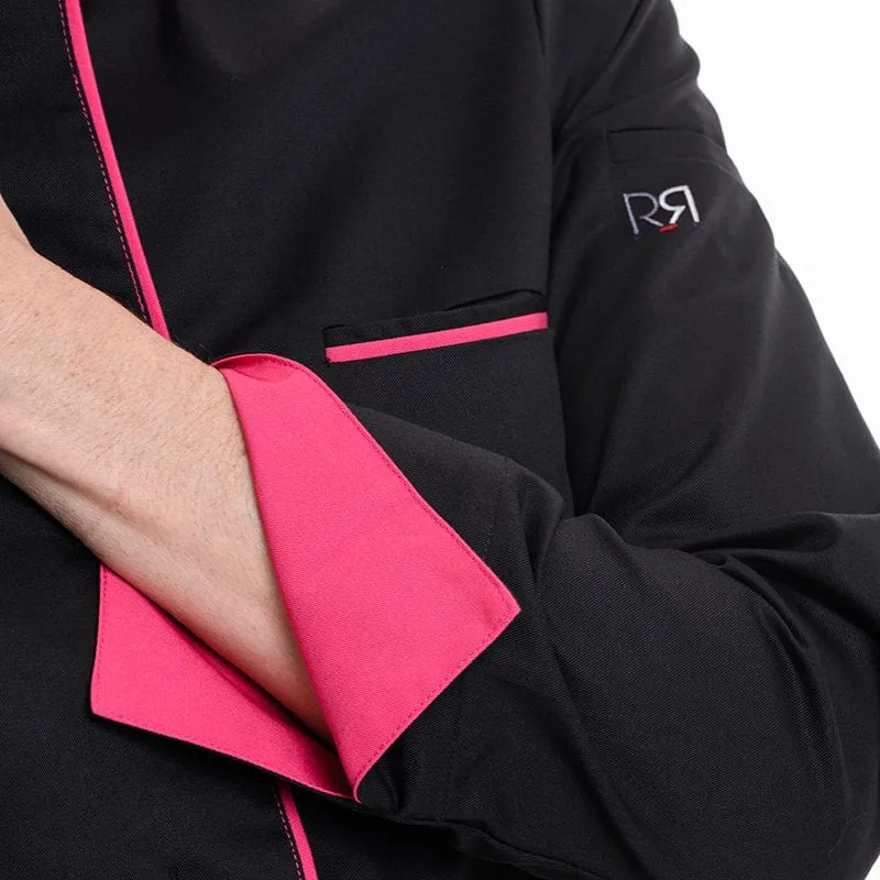 Women's Black/Fuchsia Long Sleeve Kitchen Coat Elbax - ROBUR