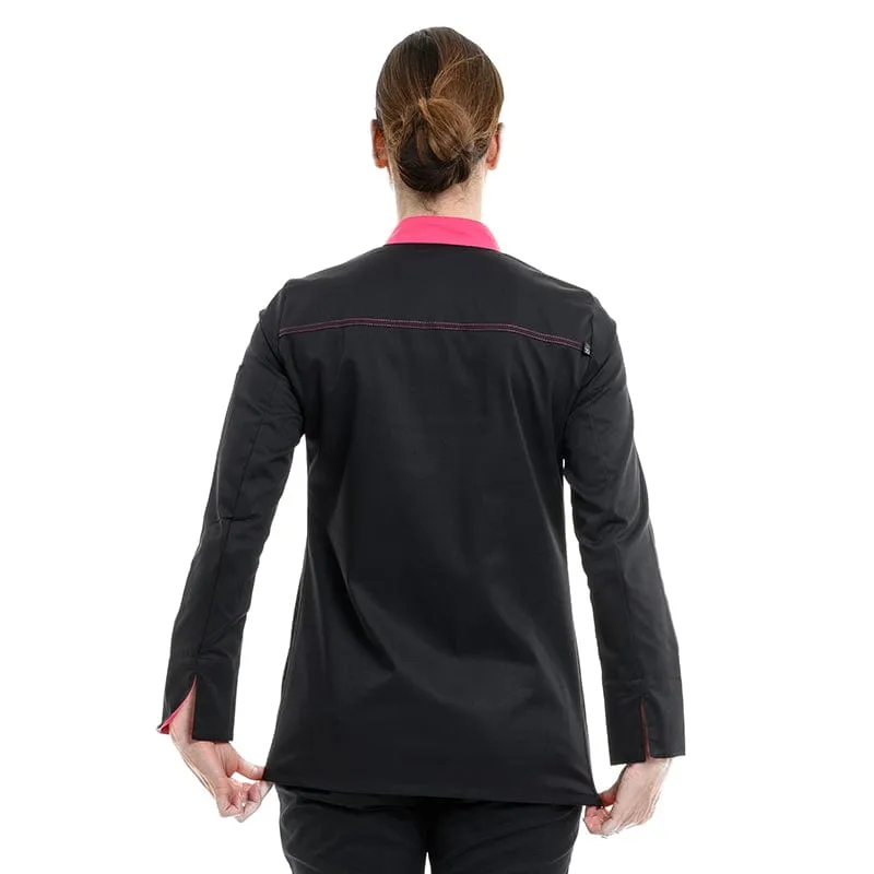 Women's Black/Fuchsia Long Sleeve Kitchen Coat Elbax - ROBUR